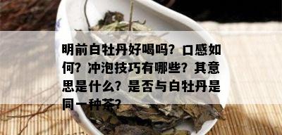 明前白牡丹好喝吗？口感如何？冲泡技巧有哪些？其意思是什么？是否与白牡丹是同一种茶？