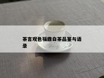 茶言观色福鼎白茶品鉴与语录