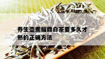 养生壶煮福鼎白茶要多久才熟的正确方法