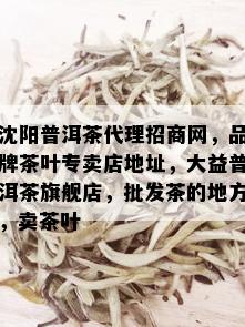 沈阳普洱茶代理招商网，品牌茶叶专卖店地址，大益普洱茶旗舰店，批发茶的地方，卖茶叶