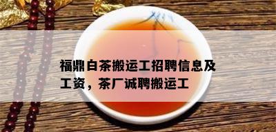 福鼎白茶搬运工招聘信息及工资，茶厂诚聘搬运工