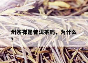 州茶禅是普洱茶吗，为什么？