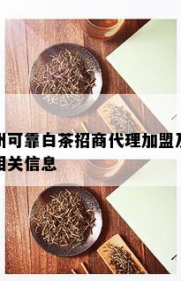 州可靠白茶招商代理加盟及相关信息