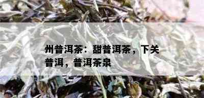 州普洱茶：甜普洱茶，下关普洱，普洱茶泉