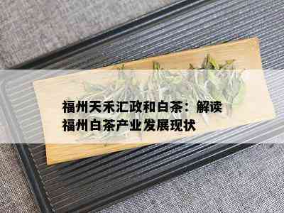 福州天禾汇政和白茶：解读福州白茶产业发展现状