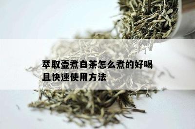 萃取壶煮白茶怎么煮的好喝且快速使用方法