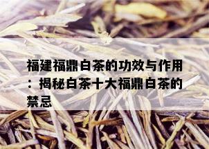 福建福鼎白茶的功效与作用：揭秘白茶十大福鼎白茶的禁忌