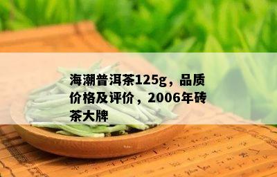 海潮普洱茶125g，品质价格及评价，2006年砖茶大牌