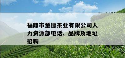 福鼎市董德茶业有限公司人力资源部电话、品牌及地址招聘