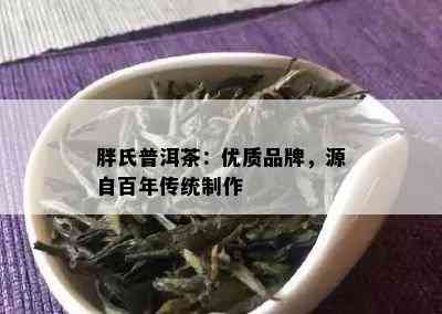 胖氏普洱茶：优质品牌，源自百年传统制作