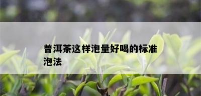 普洱茶这样泡量好喝的标准泡法