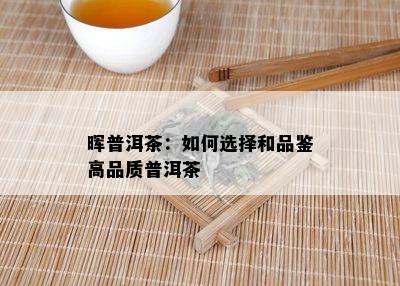 晖普洱茶：如何选择和品鉴高品质普洱茶