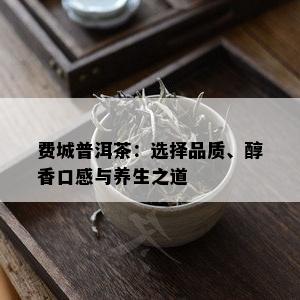 费城普洱茶：选择品质、醇香口感与养生之道