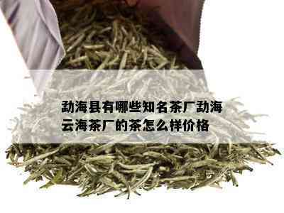 勐海县有哪些知名茶厂勐海云海茶厂的茶怎么样价格