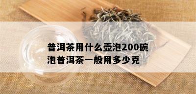 普洱茶用什么壶泡200碗泡普洱茶一般用多少克