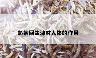 熟茶回生津对人体的作用