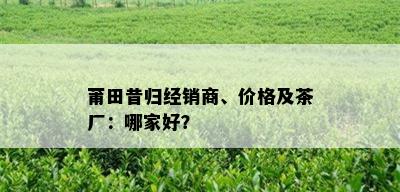 莆田昔归经销商、价格及茶厂：哪家好？