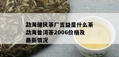 勐海健民茶厂吉益是什么茶勐海普洱茶2006价格及最新情况