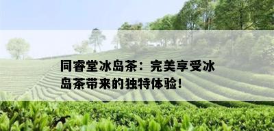 同睿堂冰岛茶：完美享受冰岛茶带来的独特体验！