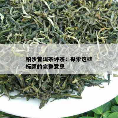 帕沙普洱茶评茶：探索这些标题的完整意思