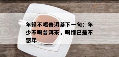 年轻不喝普洱茶下一句：年少不喝普洱茶，喝懂已是不惑年