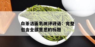 白茶洁面乳测评评语：完整包含全部意思的标题