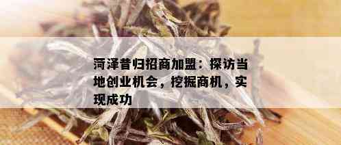 菏泽昔归招商加盟：探访当地创业机会，挖掘商机，实现成功