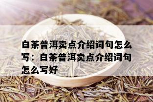 白茶普洱卖点介绍词句怎么写：白茶普洱卖点介绍词句怎么写好