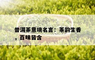 普洱茶意境名言：茶韵生香，百味皆含