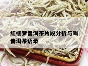 红楼梦普洱茶片段分析与喝普洱茶语录