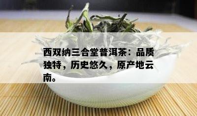 西双纳三合堂普洱茶：品质独特，历史悠久，原产地云南。