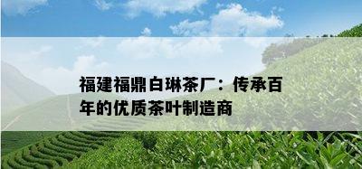 福建福鼎白琳茶厂：传承百年的优质茶叶制造商