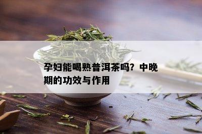 孕妇能喝熟普洱茶吗？中晚期的功效与作用