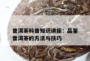 普洱茶科普知识讲座：品鉴普洱茶的方法与技巧