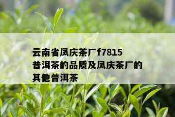 云南省凤庆茶厂f7815普洱茶的品质及凤庆茶厂的其他普洱茶