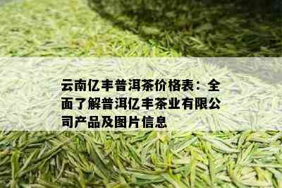 云南亿丰普洱茶价格表：全面了解普洱亿丰茶业有限公司产品及图片信息