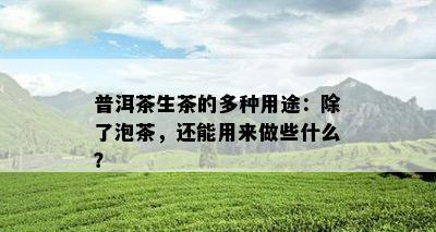 普洱茶生茶的多种用途：除了泡茶，还能用来做些什么？