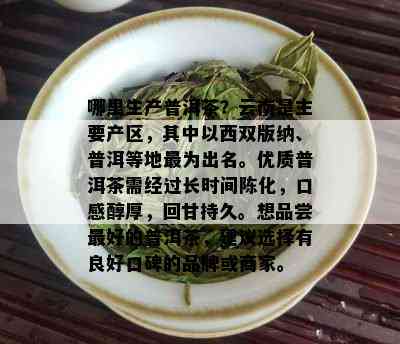 哪里生产普洱茶？云南是主要产区，其中以西双版纳、普洱等地最为出名。优质普洱茶需经过长时间陈化，口感醇厚，回甘持久。想品尝更好的普洱茶，建议选择有良好口碑的品牌或商家。