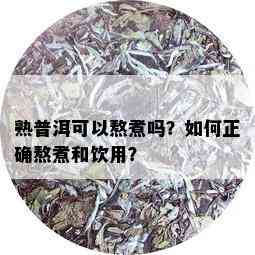 熟普洱可以熬煮吗？如何正确熬煮和饮用？