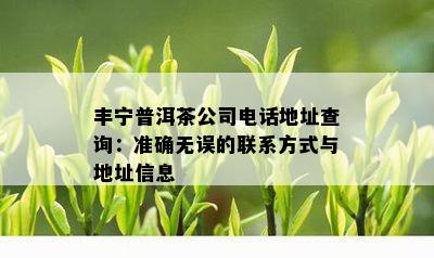 丰宁普洱茶公司电话地址查询：准确无误的联系方式与地址信息