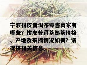 宁波柑皮普洱茶零售商家有哪些？柑皮普洱茶熟茶价格、产地及采摘情况如何？请提供相关信息。