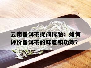 云南普洱茶提问标题：如何评价普洱茶的味道和功效？