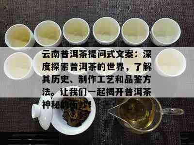 云南普洱茶提问式文案：深度探索普洱茶的世界，了解其历史、制作工艺和品鉴方法。让我们一起揭开普洱茶神秘的面纱！