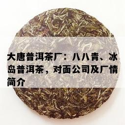 大唐普洱茶厂：八八青、冰岛普洱茶，对面公司及厂情简介