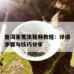 普洱茶煮法视频教程：详细步骤与技巧分享