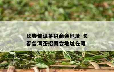 长春普洱茶招商会地址-长春普洱茶招商会地址在哪