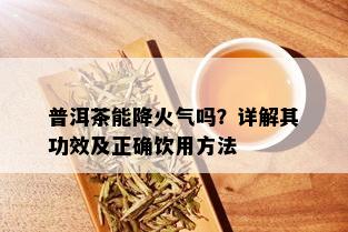 普洱茶能降火气吗？详解其功效及正确饮用方法