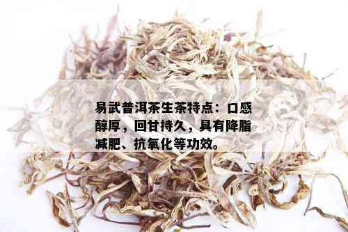 易武普洱茶生茶特点：口感醇厚，回甘持久，具有降脂减肥、抗氧化等功效。