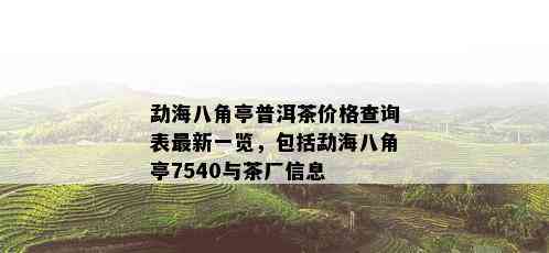 勐海八角亭普洱茶价格查询表最新一览，包括勐海八角亭7540与茶厂信息