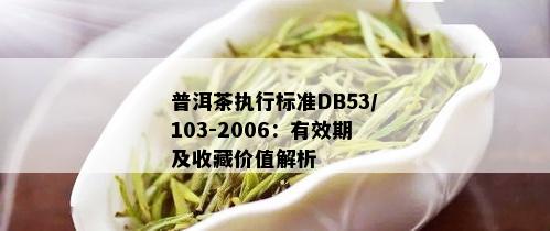 普洱茶执行标准DB53/103-2006：有效期及收藏价值解析